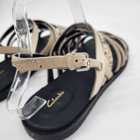 Clarks Karsea Leather Strappy Sandals Snakeskin Print Tan Black Size 8.5 - Picture 7 of 8